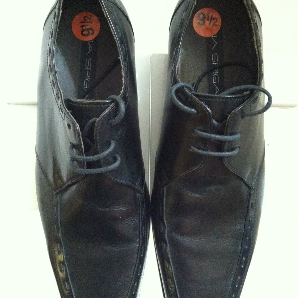 VIA SPIGA MENS NEW BLACK LEATHER OXFORD DRESS SHOES SIZE: 9.5M